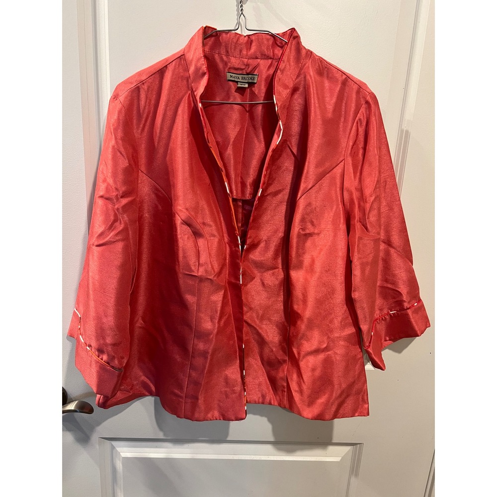 Maya Brooke Womens Jacket Shantung Texture Coral Red 16W